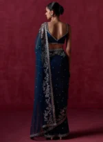 Blue Embroidered Net Saree