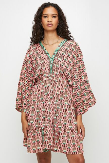 Pink V Neck Kaftan
