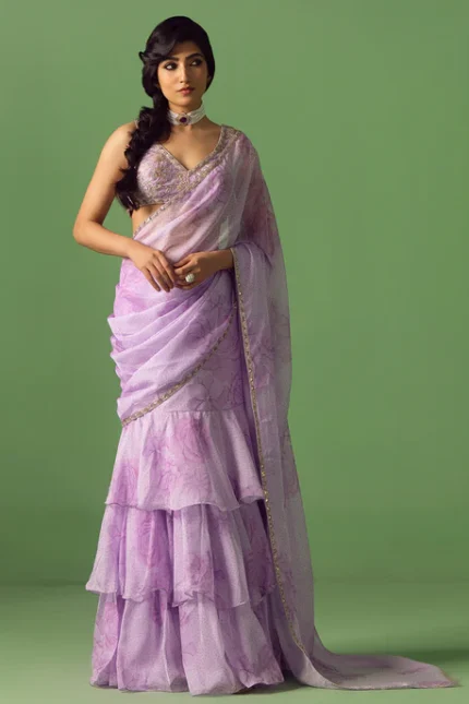 Floral Printed Organza Saree