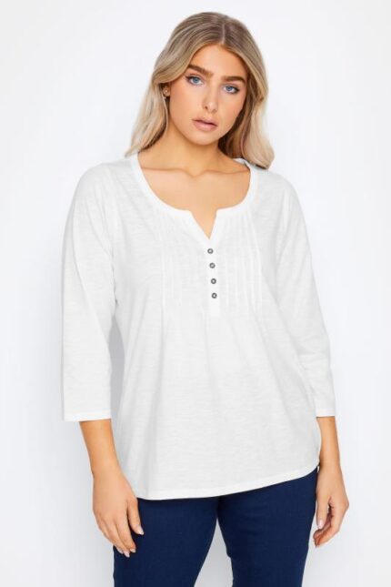 White Cotton Henley Top