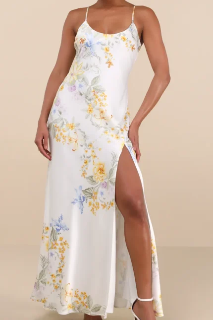 Print Satin Midi Dress