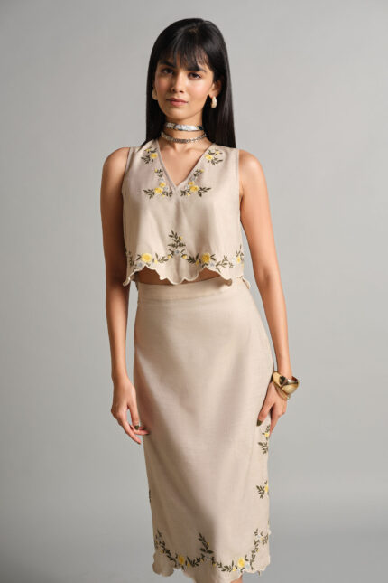 Linen Top and Skirt Set