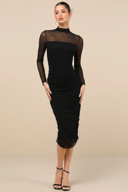Mock Neck Midi Dress